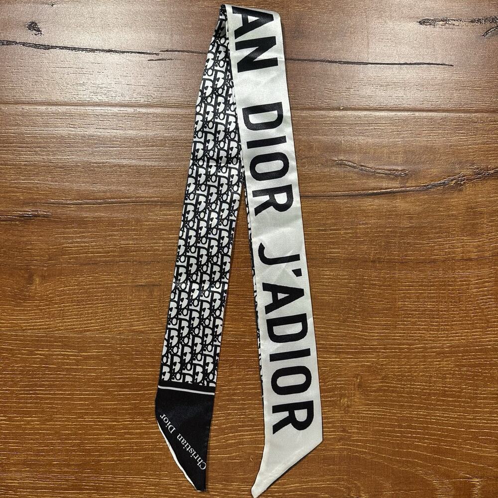 Christian Dior Mitzah Scarf Hair Ribbon 33"x2 Oblique Silk Bandeau Head Neck Tie